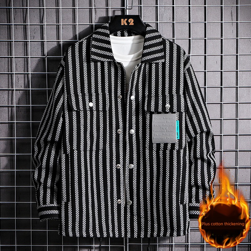Yuppie stripe shirt Autumn and winter Plush Jacket loose coat