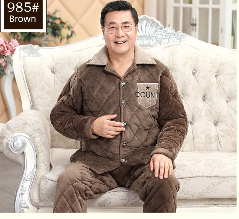 winter thickening Plush Cotton clip Middle aged and old people pajamas