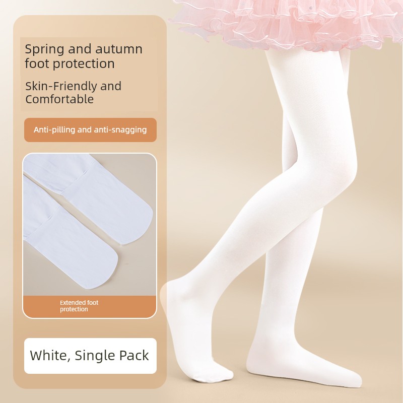361 ° Children's Dance Tights for Practice, Spring and Autumn Style, White Pantyhose for Girls' Dance Exams — 3