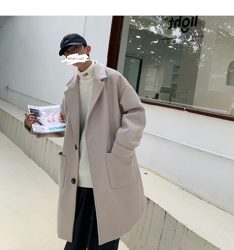 autumn High street Chaopai Medium and long term Ruffian handsome woolen overcoat