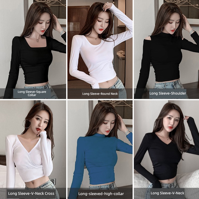 Exposed navel V-neck High waist have cash less than that is registered in the accounts jacket Self-cultivation Long sleeve T-shirt