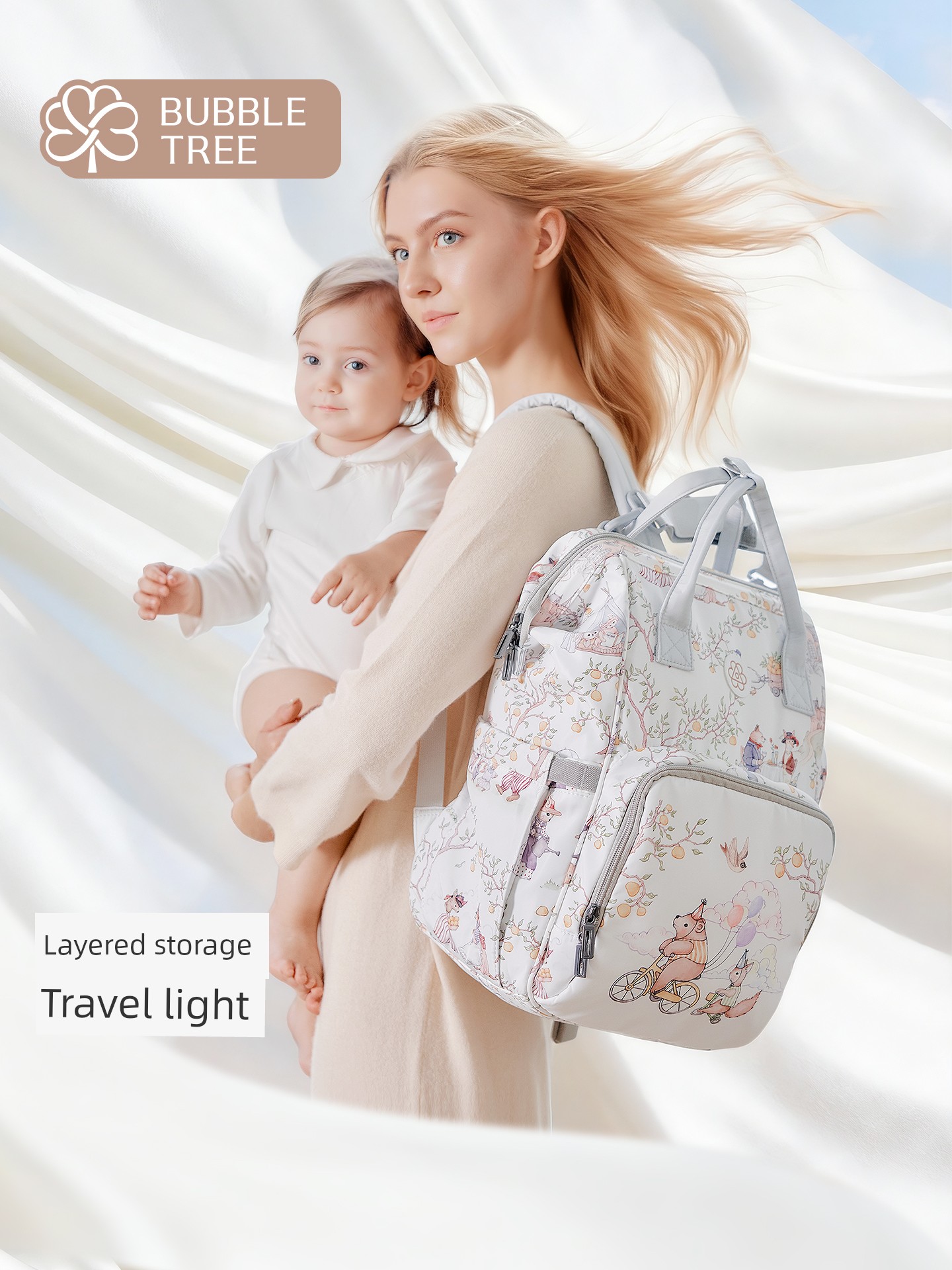Bubbletree Mommy Bag Large Capacity Mother and Baby Lightweight Bag for Going Out New Style Multi-Functional Backpack