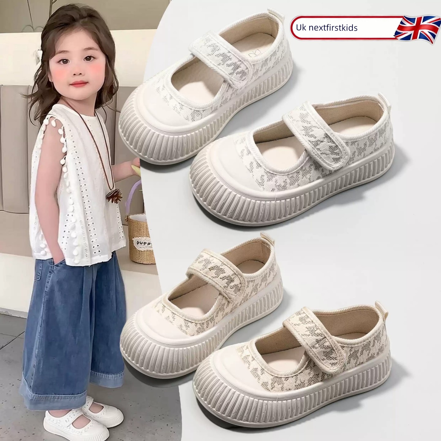 British Children's Canvas Shoes for Girls 2026 New Model Children's Shallow Slip-On Velcro Soft-Soled Comfortable Autumn Shoes for Girls