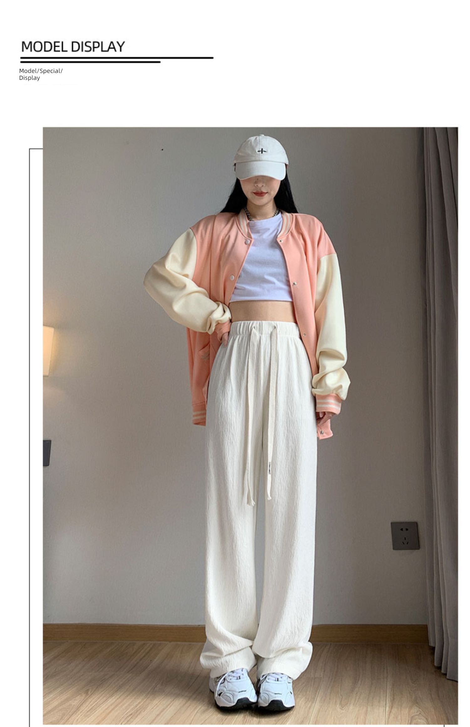 white High waist easy Straight cylinder motion leisure time trousers