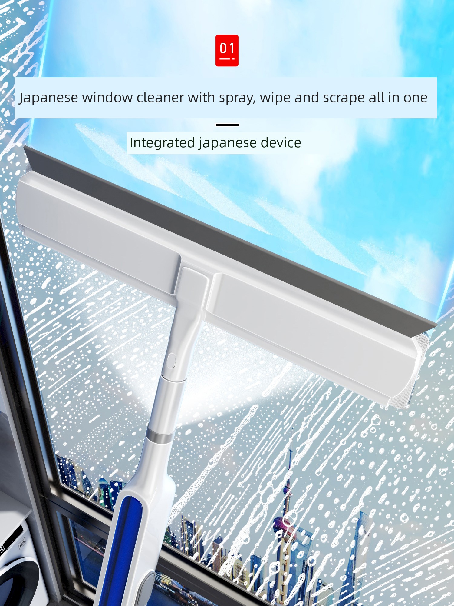 Japanese Window Cleaning Tool for High-Rise Windows, Double-Sided Window Cleaner, Housekeeping Glass Squeegee, Window Cleaning Tool, Streak-Free
