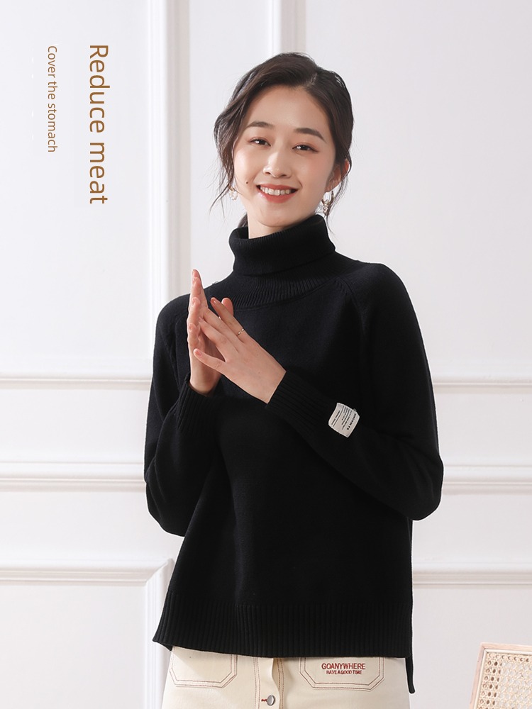 Languid easy Fat mm black Sweater High collar sweater