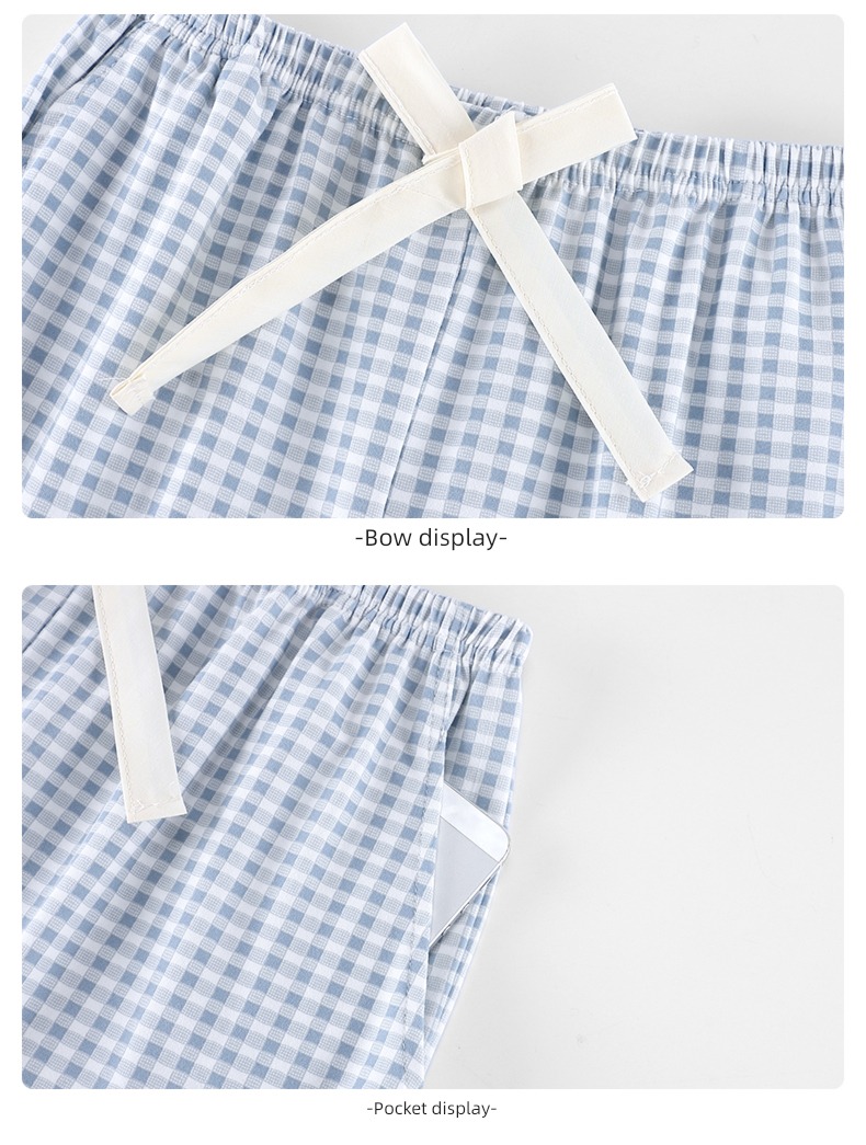 female pure cotton Fashion Plaid Two piece set autumn pajamas