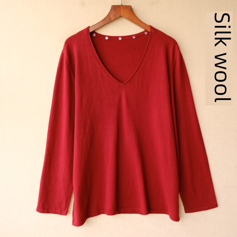 Women V-neck real silk wool blend  Thin money Spring