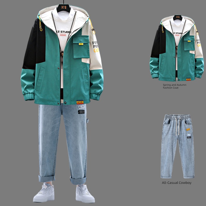 man motion leisure time Three piece suit men's wear a set collocation Ruffian handsome 2021 The new spring and autumn schoolboy clothes