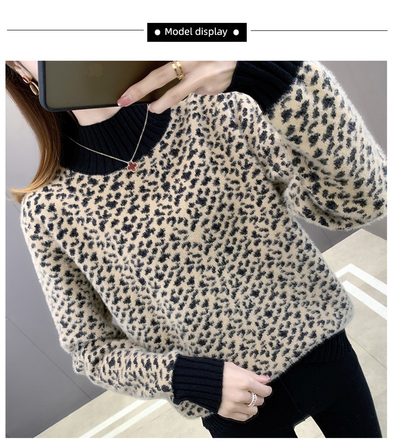 Leopard Print Half high collar easy Foreign style jacket Undershirt
