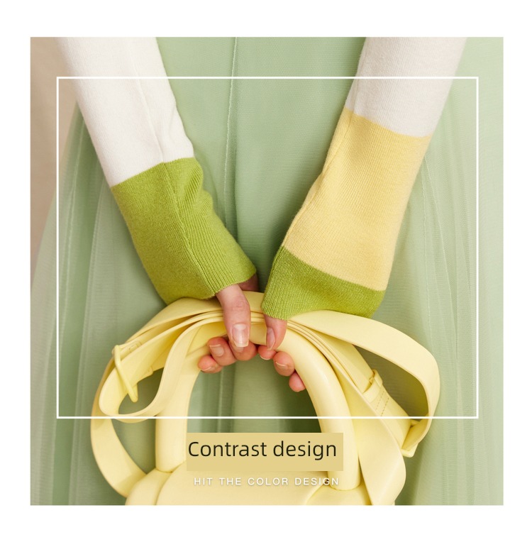 Amii2022 Half high collar Color contrast Cuff Sweater