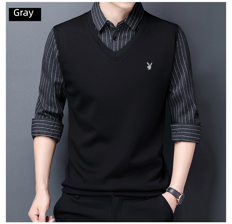 dandy Shirt collar autumn stripe Fake two