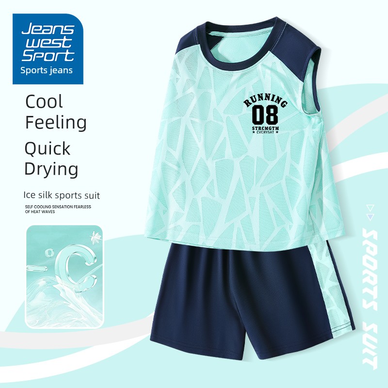 Sports Reebok Kidsren's Suit for Boys 2026 New Ice Silk Quick-Drying Summer Boys' Short-Sleeved Clothes for Older Kidsren — 7