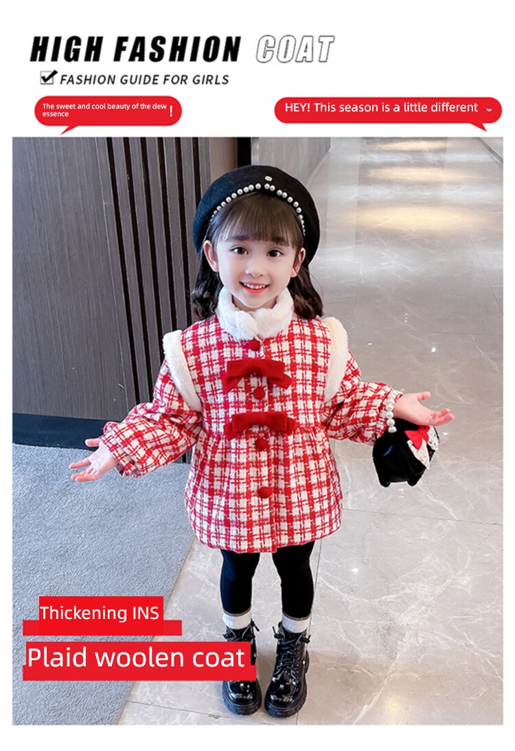 Baby girl Wool child lattice Foreign style winter loose coat