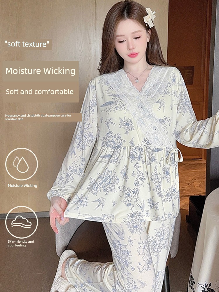 Modal Maternity Pajamas for Women, Suitable for Summer, Autumn, and Winter, September, Postpartum, Breastfeeding Period, Pure Cotton Maternity Loungewear — 3