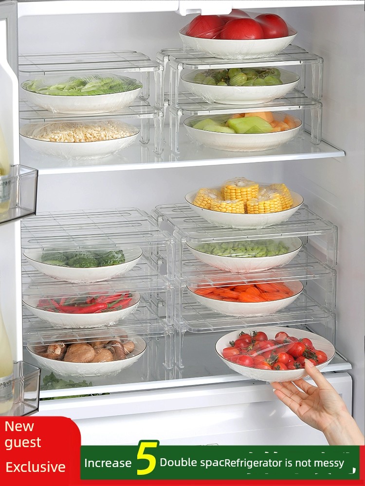 冰箱置物架內部分層托架 家用冰櫃隔層隔板 廚房剩菜碗盤側面收納架 (4.1折)