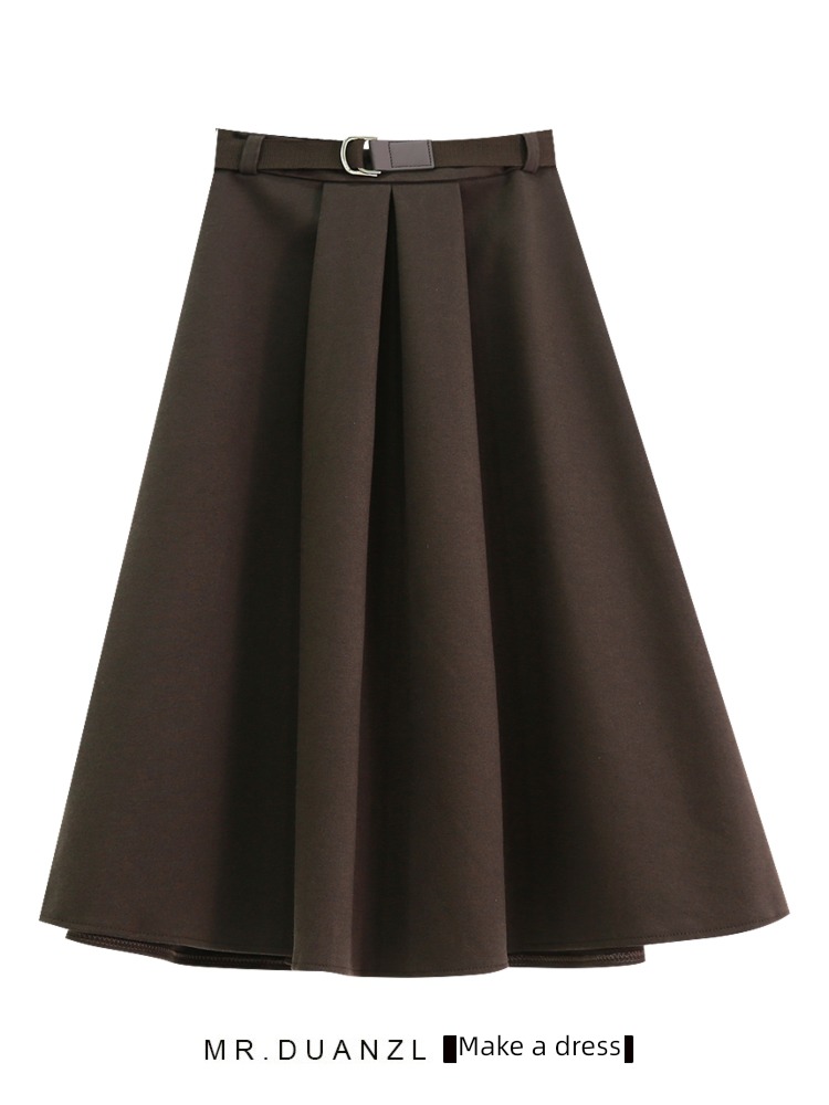 Wool Autumn and winter Coffee Big swing Medium and long term skirt