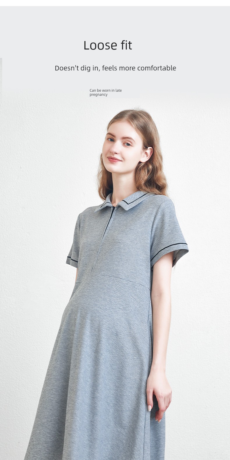 American Fisher Pregnant Women Dress Summer Plus Size Loose Polo Collar Tops Small Short Sleeve New Arrival Maternity — 23