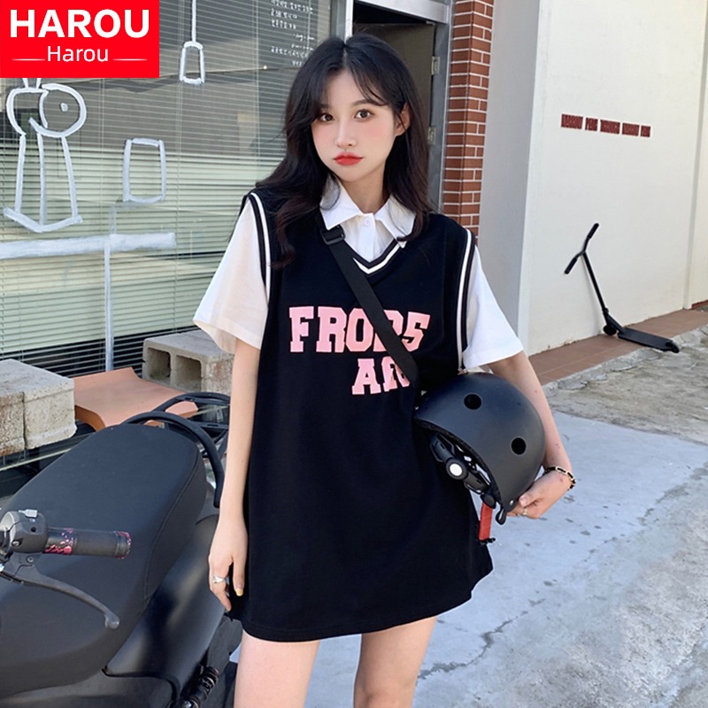 Short sleeve girl high school student sports garment jacket Fake two