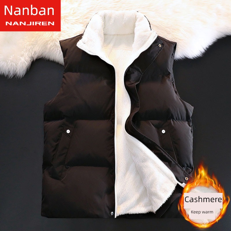 NGGGN Lamb cashmere Vest man vest Autumn and winter Plush thickening Winter money men's wear waistcoat Down cotton Vest
