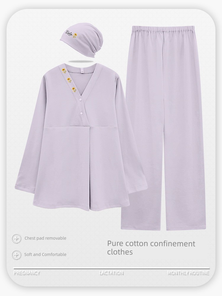 Maternity Pajamas with Breast Pads, Pure Cotton, Sweat-Absorbent, Autumn and Winter Style, Nursing Maternity Sleepwear, Summer Thin Style, Postpartum — 1
