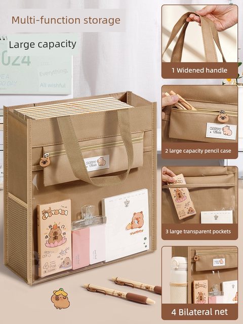 Kapibala Tutorial Bag Handbag Carrying Book Bag Special Oxford Cloth File Bag Homework Storage Tutorial Bag Information Canvas Bag Test Paper Study Bag Junior High School Boys Girls Children