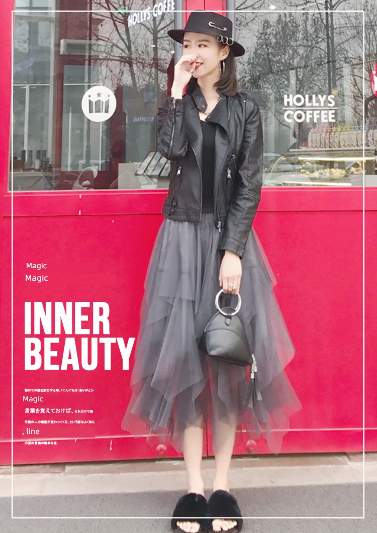fashion Close your waist have cash less than that is registered in the accounts PU skin black Little coat Jacket