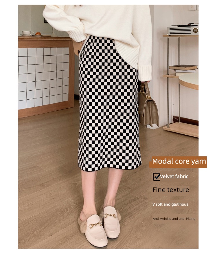 Island song lady Chessboard female Autumn and winter collocation skirt