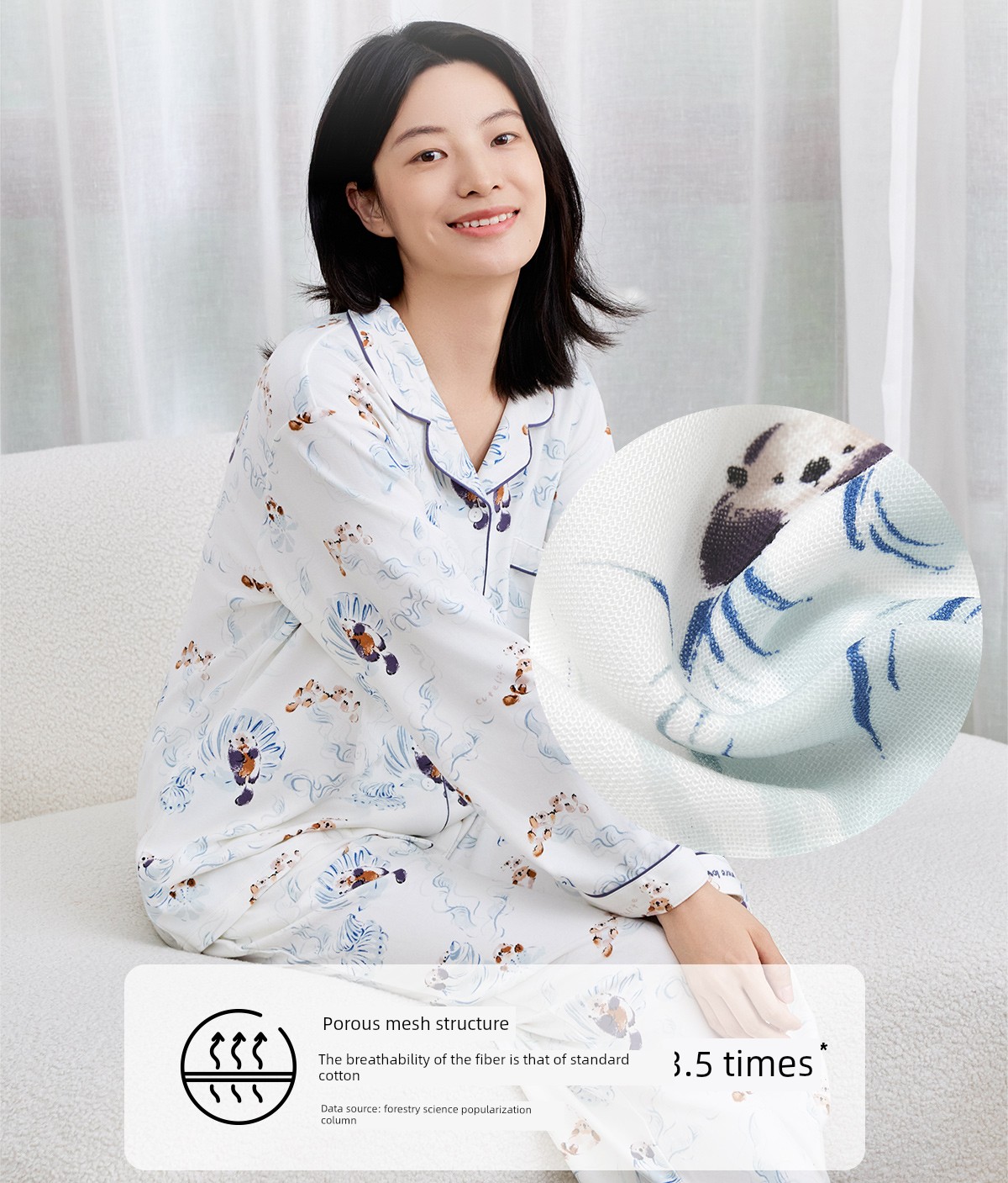 Cutelife Women's Bamboo Cotton Pajamas Suit Confinement Clothing — 15