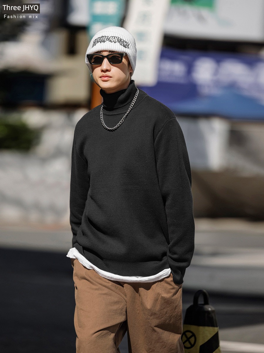 High collar leisure time Plush Long sleeve Undershirt Condom sweater