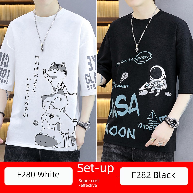 man Port style full marks summer teenagers Short sleeve T-shirt