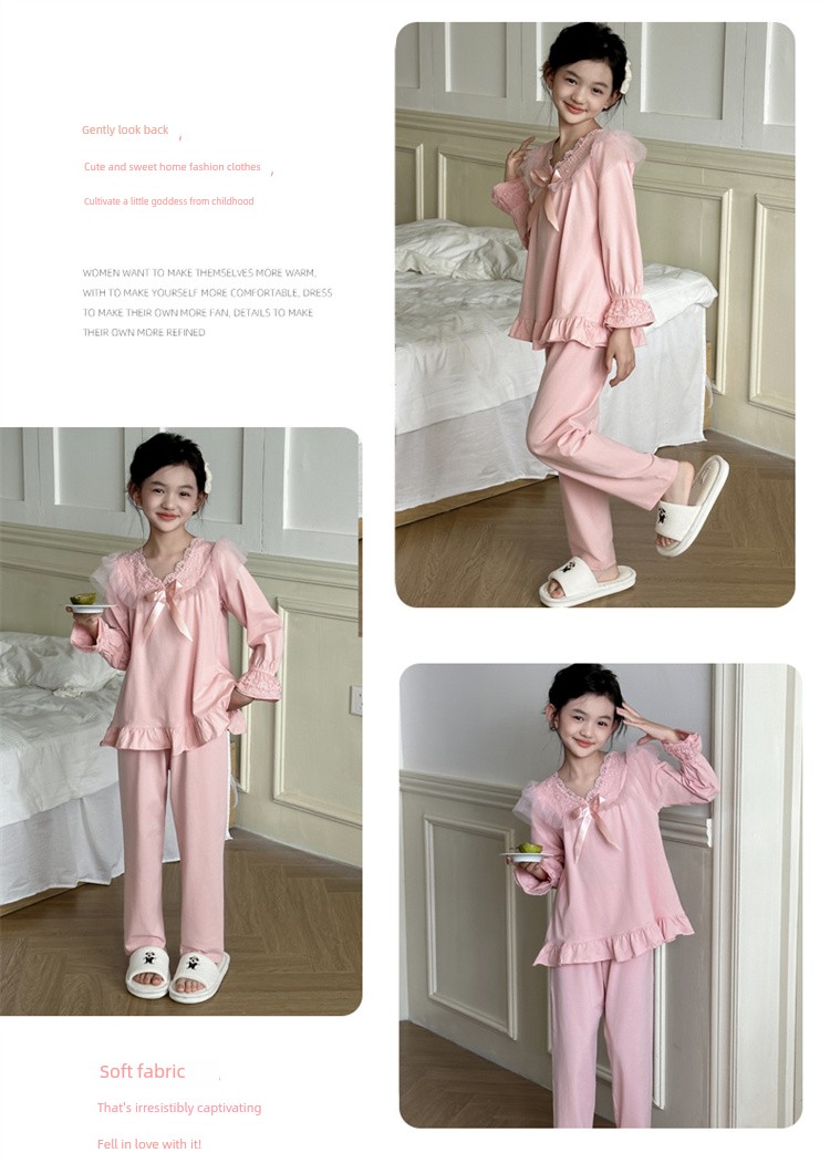 Children's Pajamas Spring and Autumn Pure Cotton 2026 New Style Big Girls' Home Wear Autumn Long-Sleeve Kids' All-Cotton Set Stylish — 13