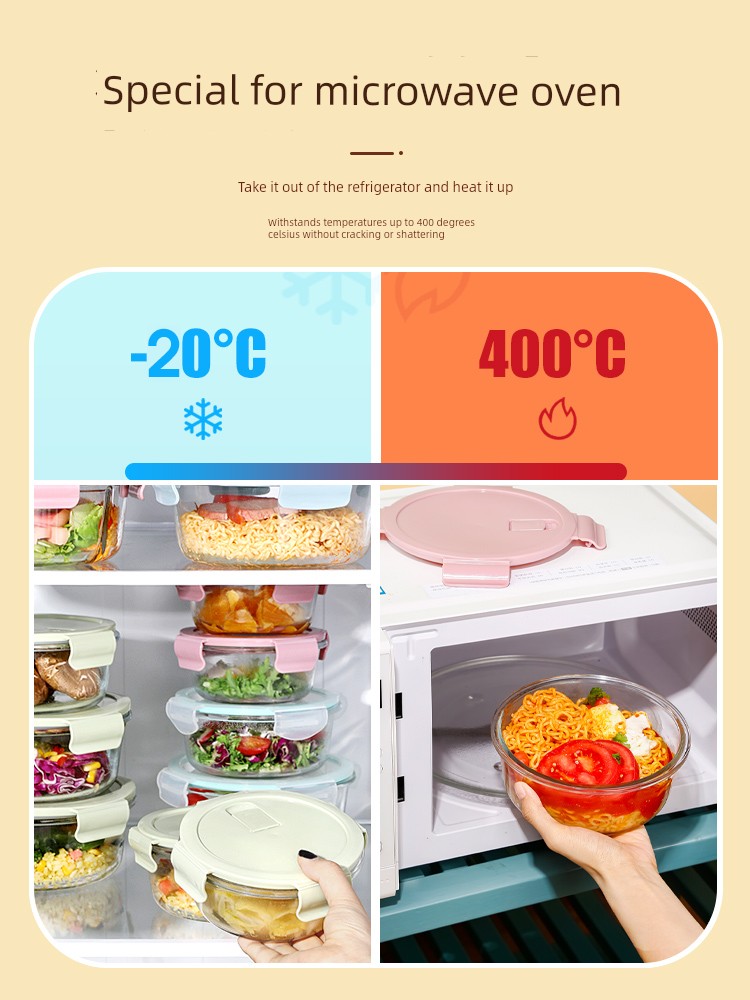 Xilekou Round Lunch Box for Office Workers, Microwaveable, Special Bowl for Carrying Meals, Glass Lunch Box, Food Storage Container