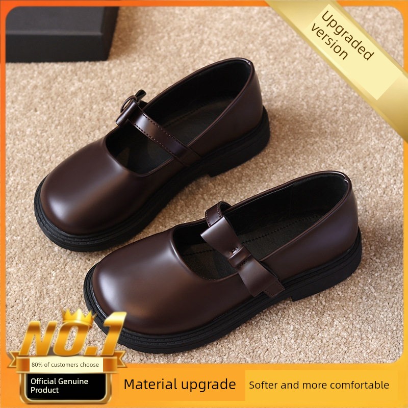 Black Leather Shoes for Girls, College Style, Suitable for Skirts, British Style, Versatile, Comfortable, Round Toe, 2026 New Model, Women's Summer Style — 7