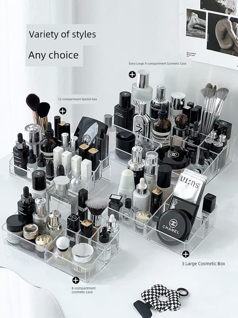 Desktop cosmetic storage box dressing table skin care products shelf acrylic dormitory transparent lattice lipstick box
