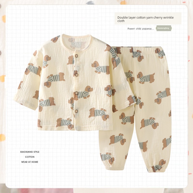 Children's Home Wear 2025 Spring and Autumn New Style Class a Pure Cotton Set for Boys and Girls, Long-Sleeve Long-Pants Pajamas, Air-Conditioning Clothing — 2