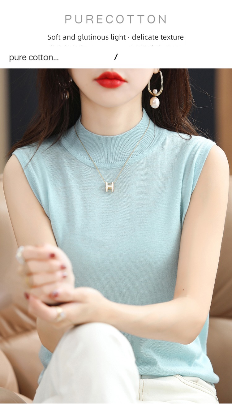 Half high collar 22 years Thin money Short sleeve T-shirt knitting vest