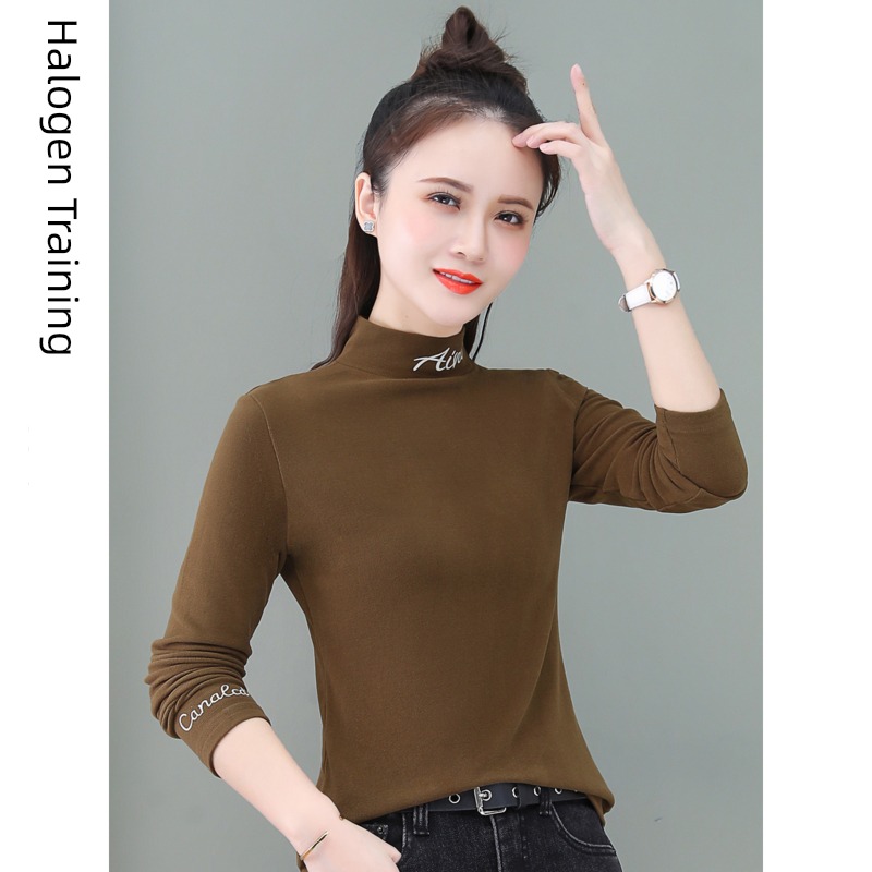 Half high collar Undershirt female Long sleeve T-shirt Ground Plush 2022 Autumn and winter new pattern fashion Age reduction Inner lap Put on your clothes