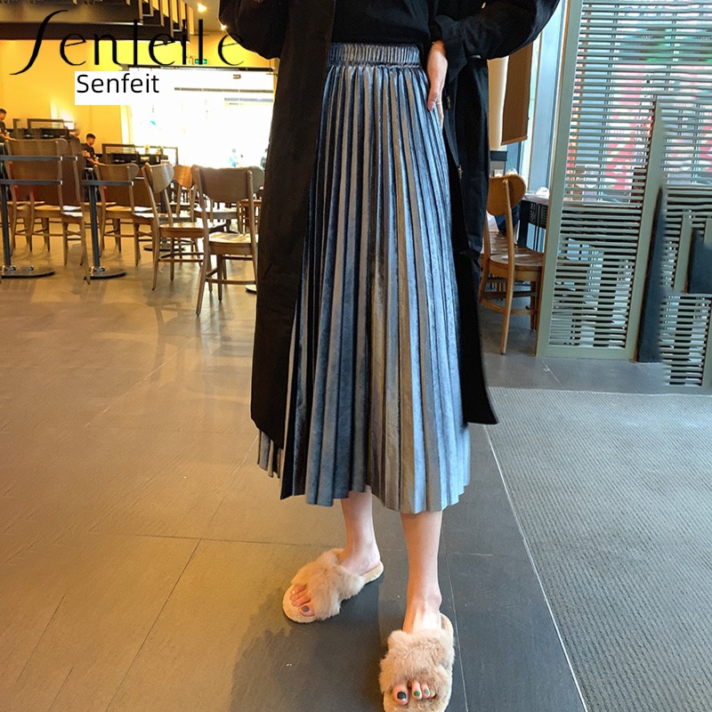 Medium and long term Autumn and winter Korean version Metallic color Half body skirt