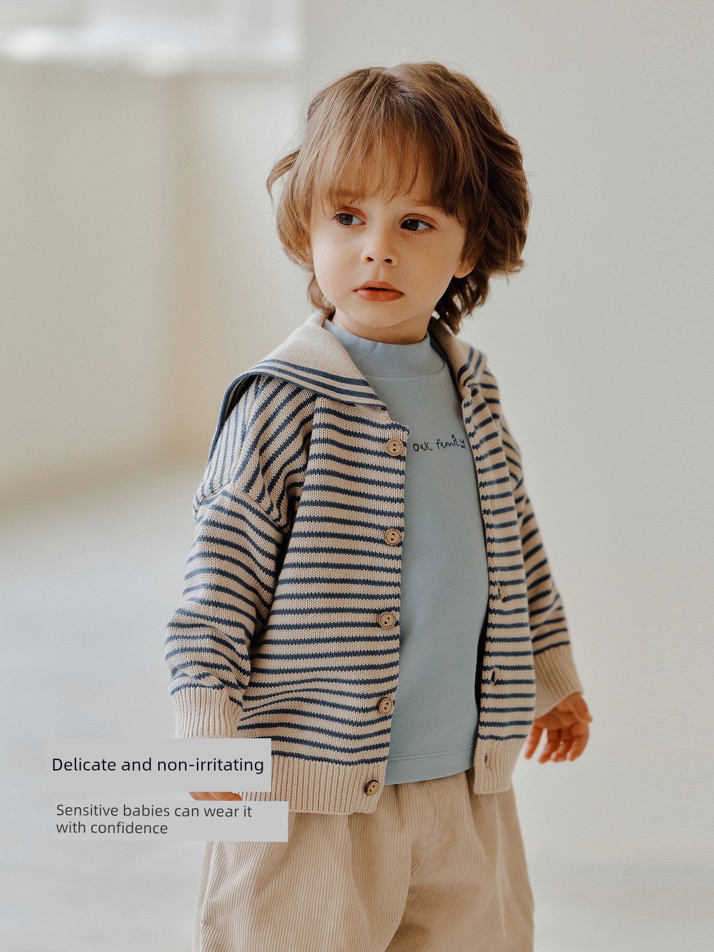 [New Product] Oak Family Kidsren's Autum Sweater Top Pure Cotton Navy Collar Long-Sleeved Knitted Cardigan — 5
