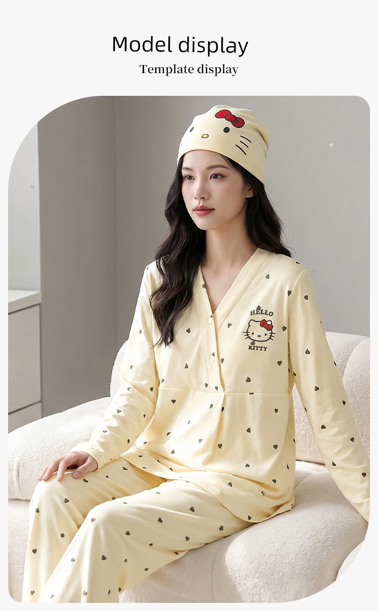 Anna Mommy's Pure Cotton Maternity Pajamas with Hat, Spring and Autumn Style, Nursing Sleepwear, Autumn and Winter Loungewear Set — 14