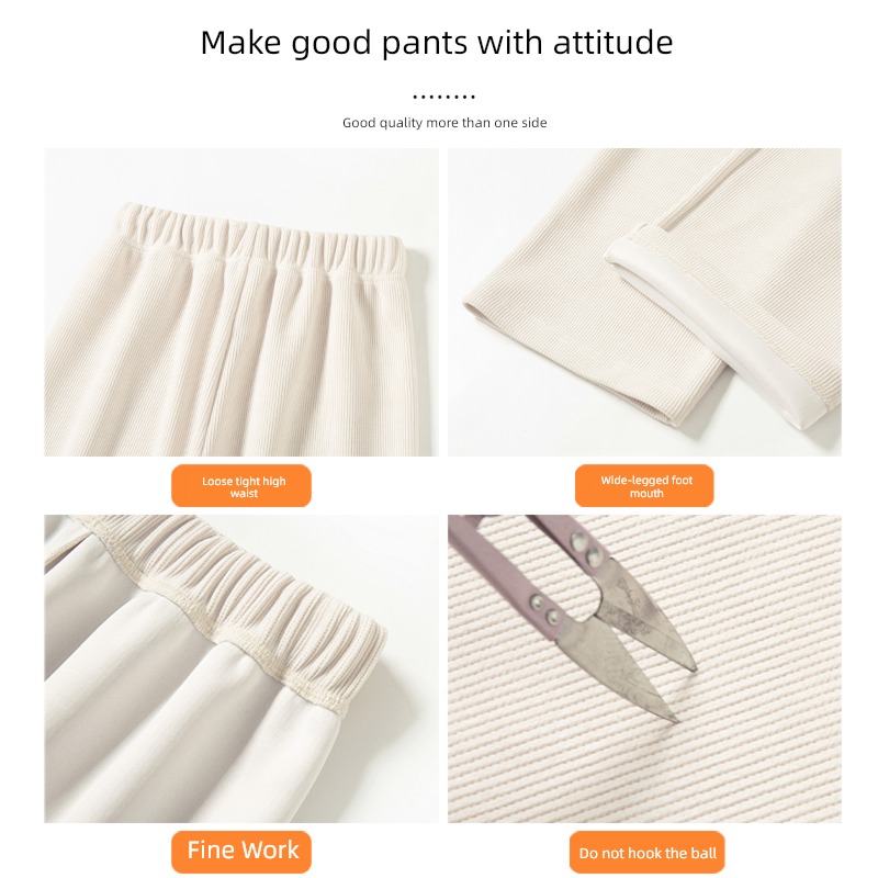 white Autumn and winter High waist leisure time Plush Wide leg pants