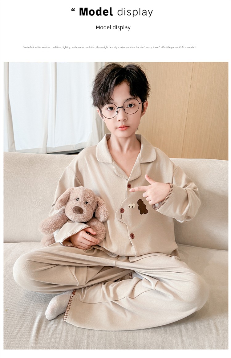 Boys' Pajamas Spring and Autumn 2026 New Pure Cotton Long-Sleeved Thin Style Kidsren's and Teenagers' Boys' Home Clothes Autumn Style — 7