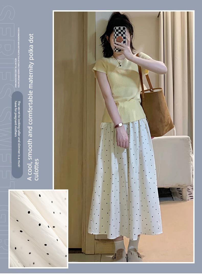 Maternity Pants for Summer, Thin Style for Outerwear, 2026 New Model, Polka Dot Skirt-Pants for Pregnant Women, No Belly Support, Drawstring Wide-Leg — 1