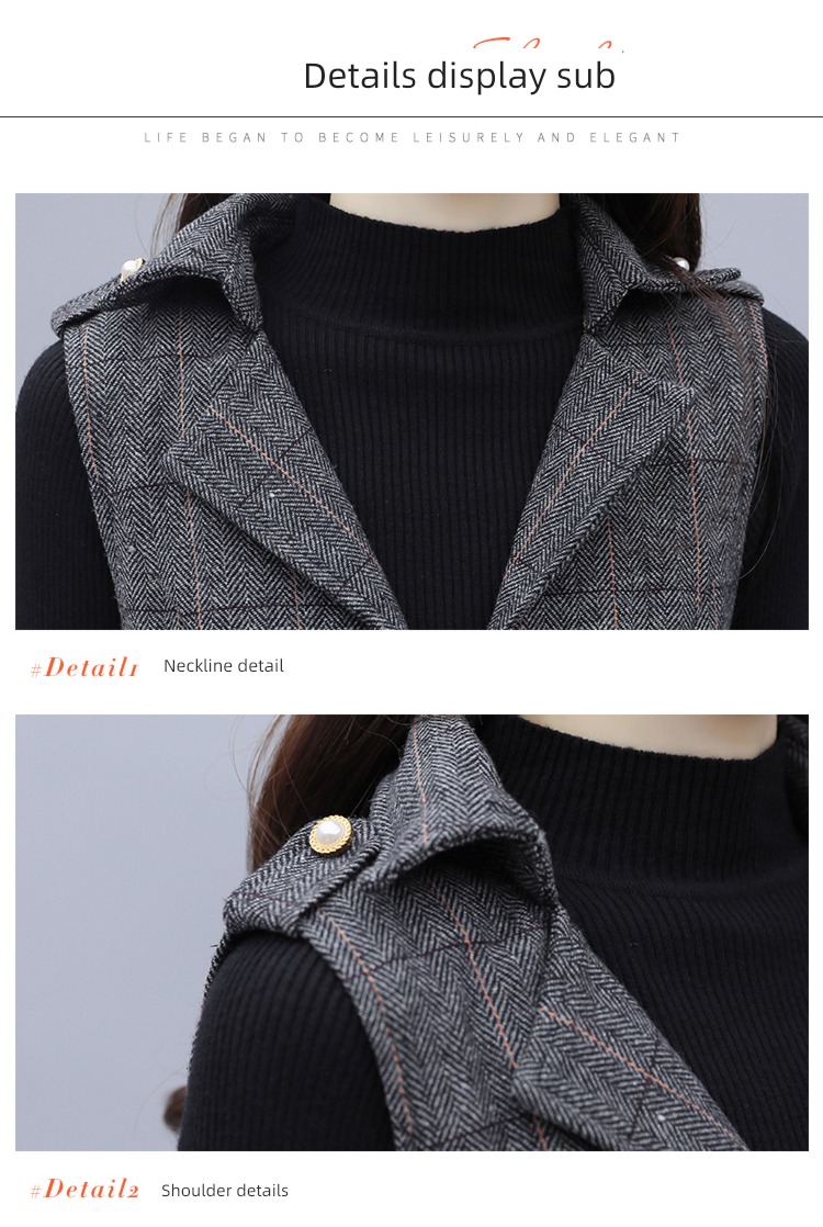 Autumn and winter Wool lattice Close your waist Show thin Dress suit