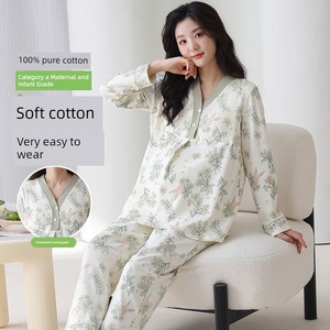 All-Cotton Class a Pure Cotton Maternity Postpartum Pajamas for Autumn and Winter, Large Size, Thickened, with Breast Pa