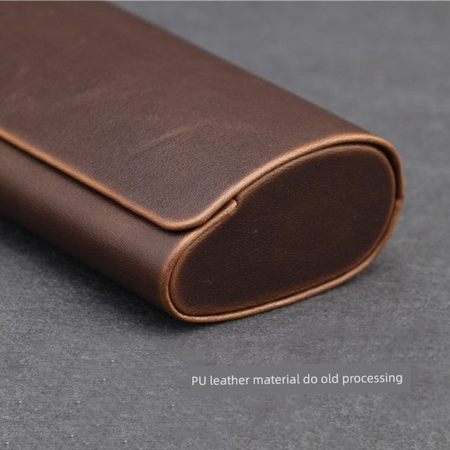 Crazy Horse leather Japanese retro handmade glasses box portable anti-pressure storage box men's myopia glasses sunglasses sunglasses box