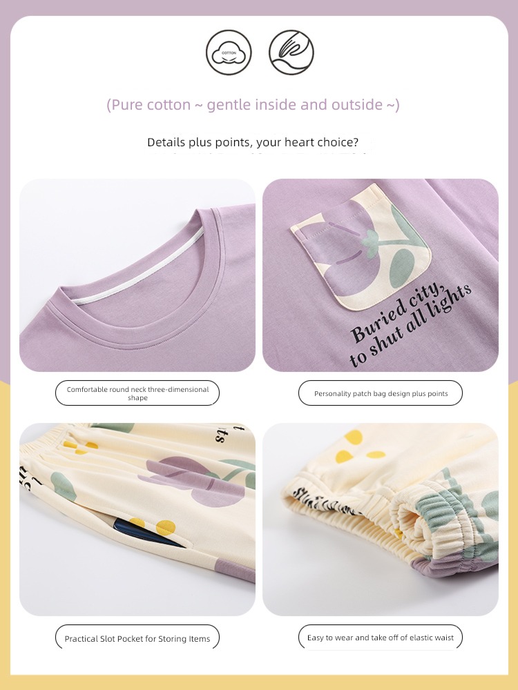 pure cotton Condom fashion Round neck female Big size Cartoon pajamas