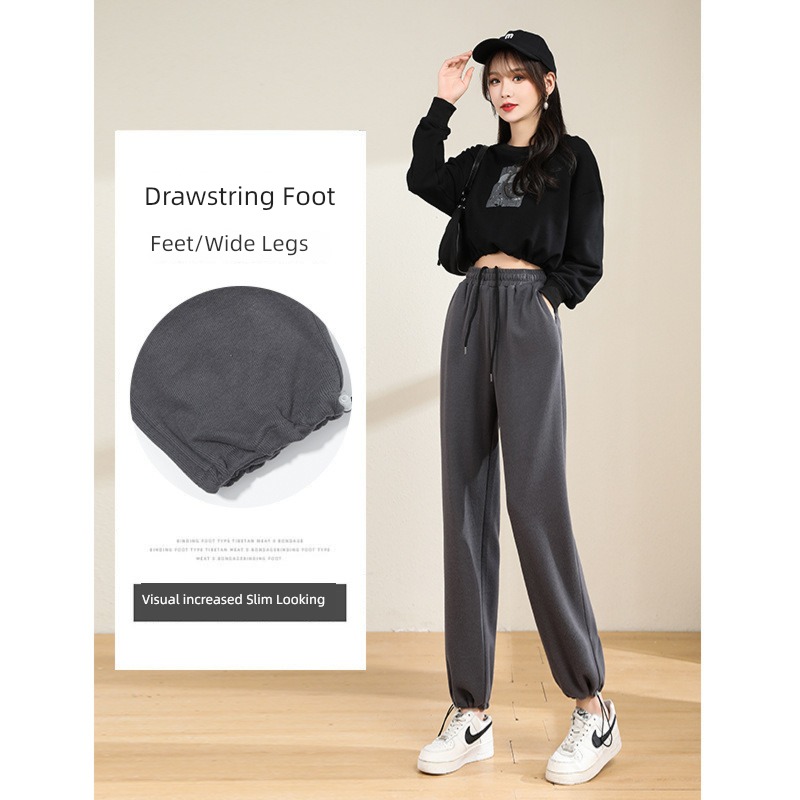spring and autumn Thin money Show thin High waist leisure time grey Sports pants