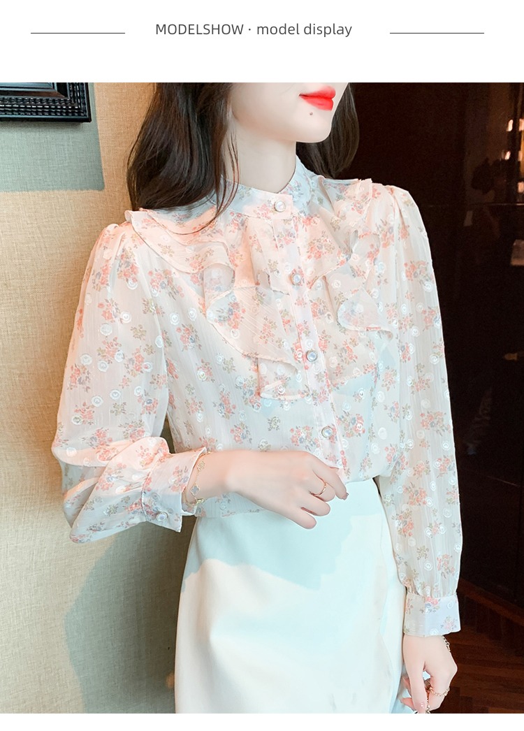 Long sleeve Women Foreign style Spring and Autumn Ruffles Small shirt
